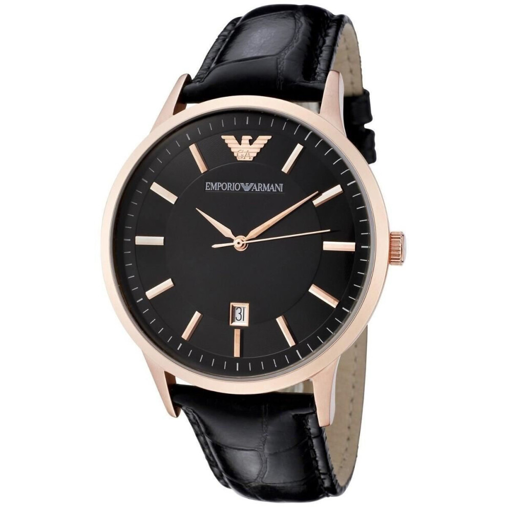 Emporio Armani Mens Watch Rose Gold PVD Stainless Steel Strap Black Dial AR2425