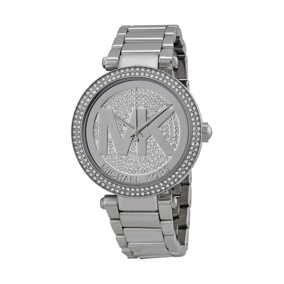 Michael Kors Ladies Parker Watch Stainless Steel Bracelet Crystal Paved Dial Mk5925 Silver