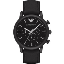 Emporio Armani Montre chronographe homme bracelet cuir noir cadran noir AR1970