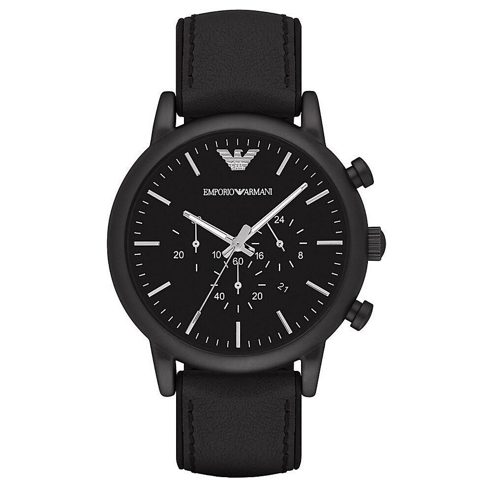 Emporio Armani Mens Chronograph Watch Black Leather Strap Black Dial AR1970