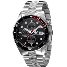 Emporio Armani Montre Chronographe Homme AR5855 - Bracelet Acier Inoxydable, Cadran Noir, 43 mm