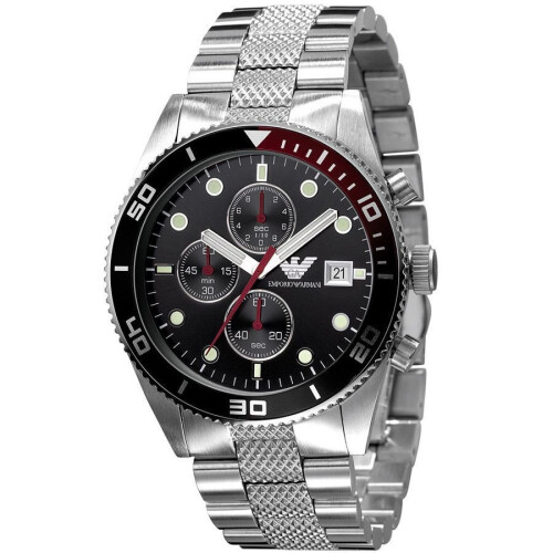Emporio Armani Montre Chronographe Homme AR5855 - Bracelet Acier Inoxydable, Cadran Noir, 43 mm