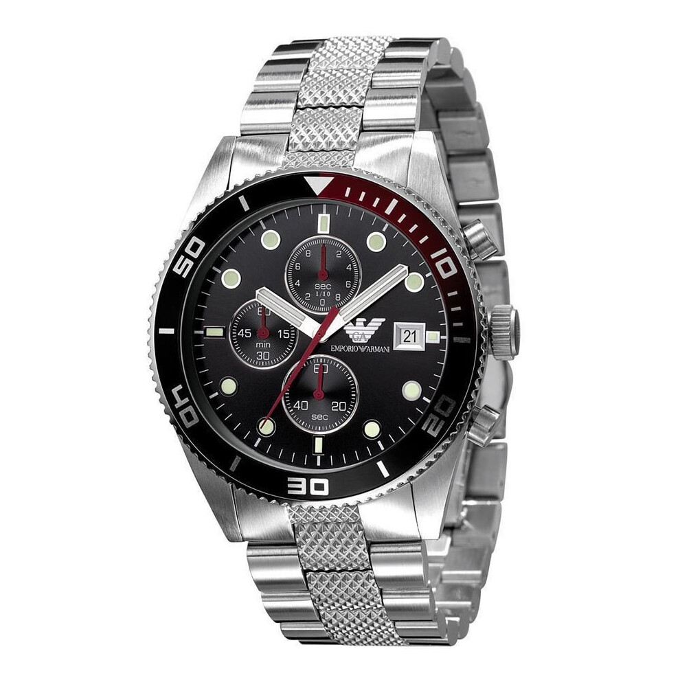 Emporio Armani Montre Chronographe Homme Bracelet Acier Inoxydable Cadran Noir AR5855