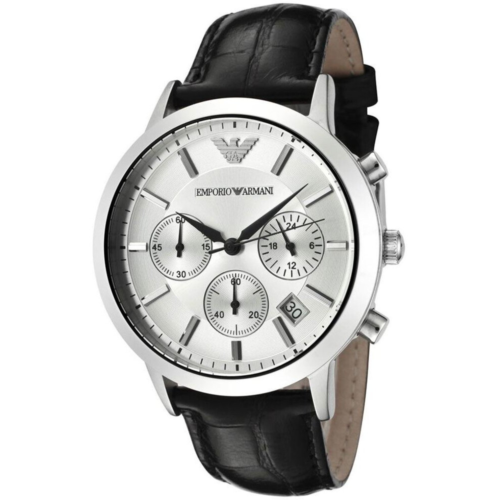 Emporio Armani Men's Classic Chronograph Watch with Black Leather Strap AR2432