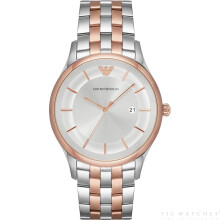 Emporio Armani Mens Gents Watch Rose Gold And Silver Stainless Steel Strap Silver Dial AR11044