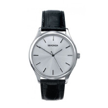 Sekonda Mens Watch Black Leather Strap Silver Dial 3099