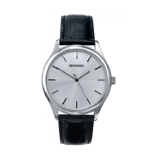 Sekonda Sekonda Mens Watch Black Leather Strap Silver Dial 3099