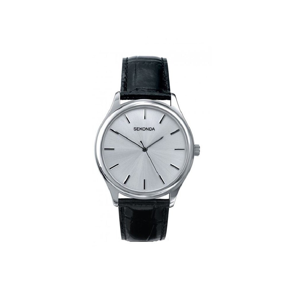 Sekonda Mens Watch Black Leather Strap Silver Dial 3099