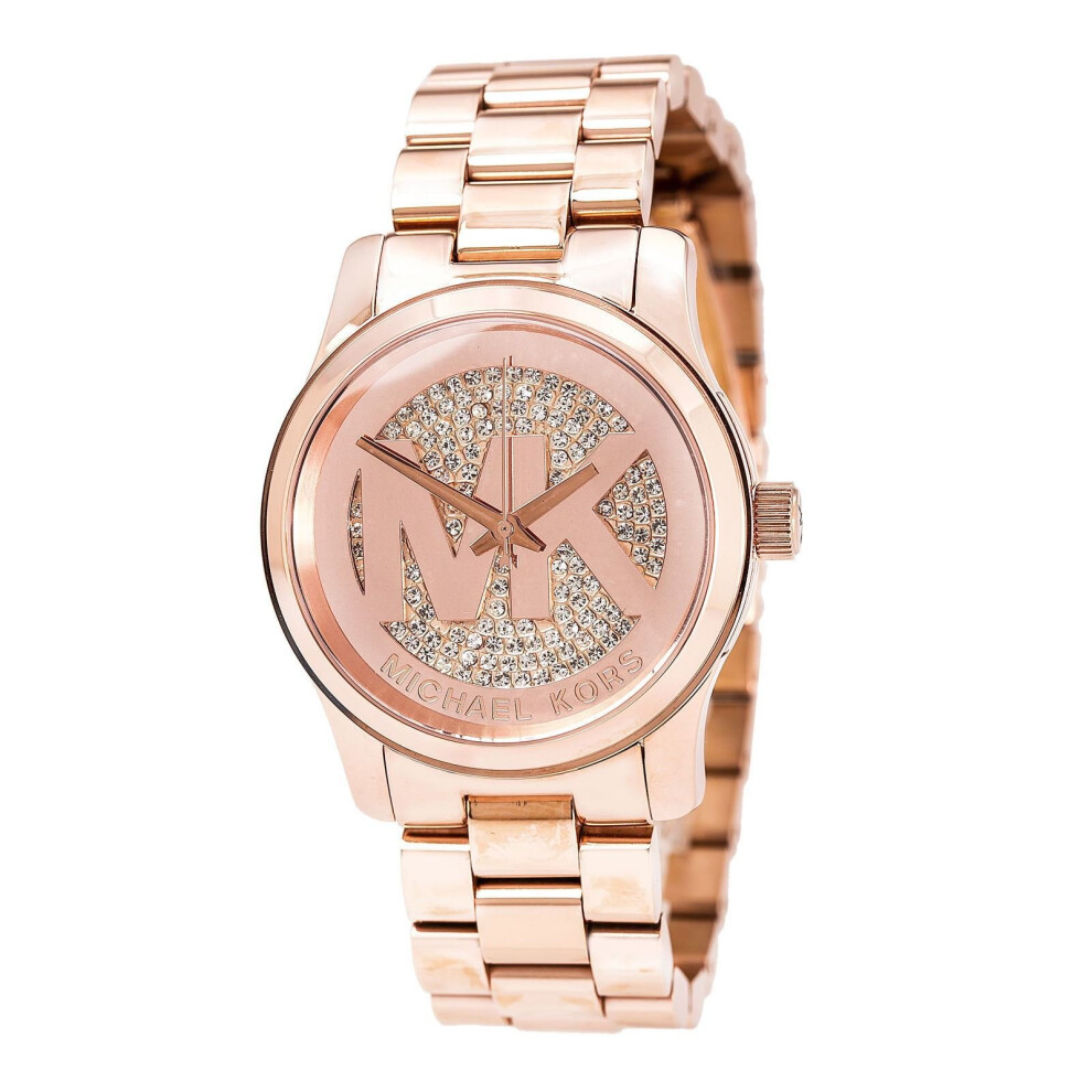 Michael Kors Runway Ladies Watch Rose Gold Paved Crytal MK Dial MK5853