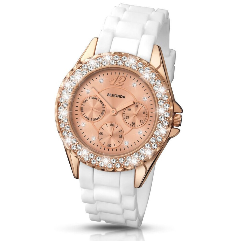 Sekonda Womens Ladies Wrist Watch Rose Gold Face White Strap 4663