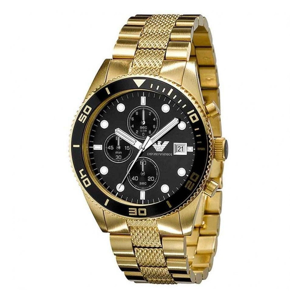 Emporio Armani Homme Montre chronographe à cadran noir et ton or AR5857