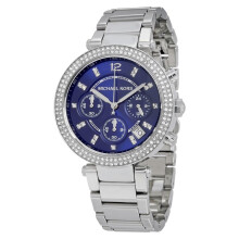 Michael Kors Parker Damen Chronograph Uhr Edelstahl Armband blau Zifferblatt MK6117