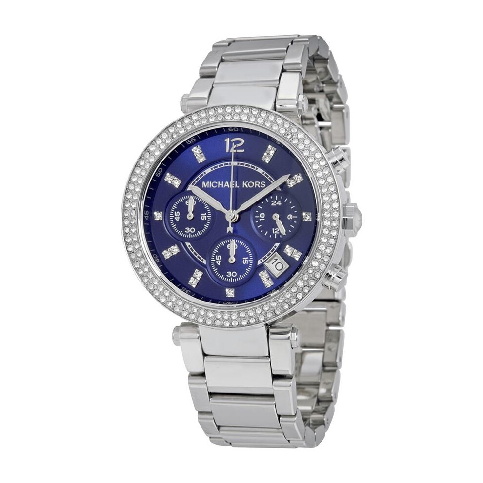 Michael Kors Parker Ladies Chronograph Watch Stainless Steel Bracelet Dial Mk6117 Blue