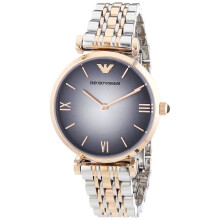 Emporio Armani Damenuhr Goldgehäuse zwei Töne Armband graues Zifferblatt AR1725