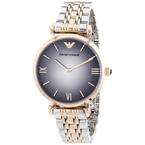 Emporio Armani Ladies Watch Gold Case Two Tone Bracelet Grey Dial