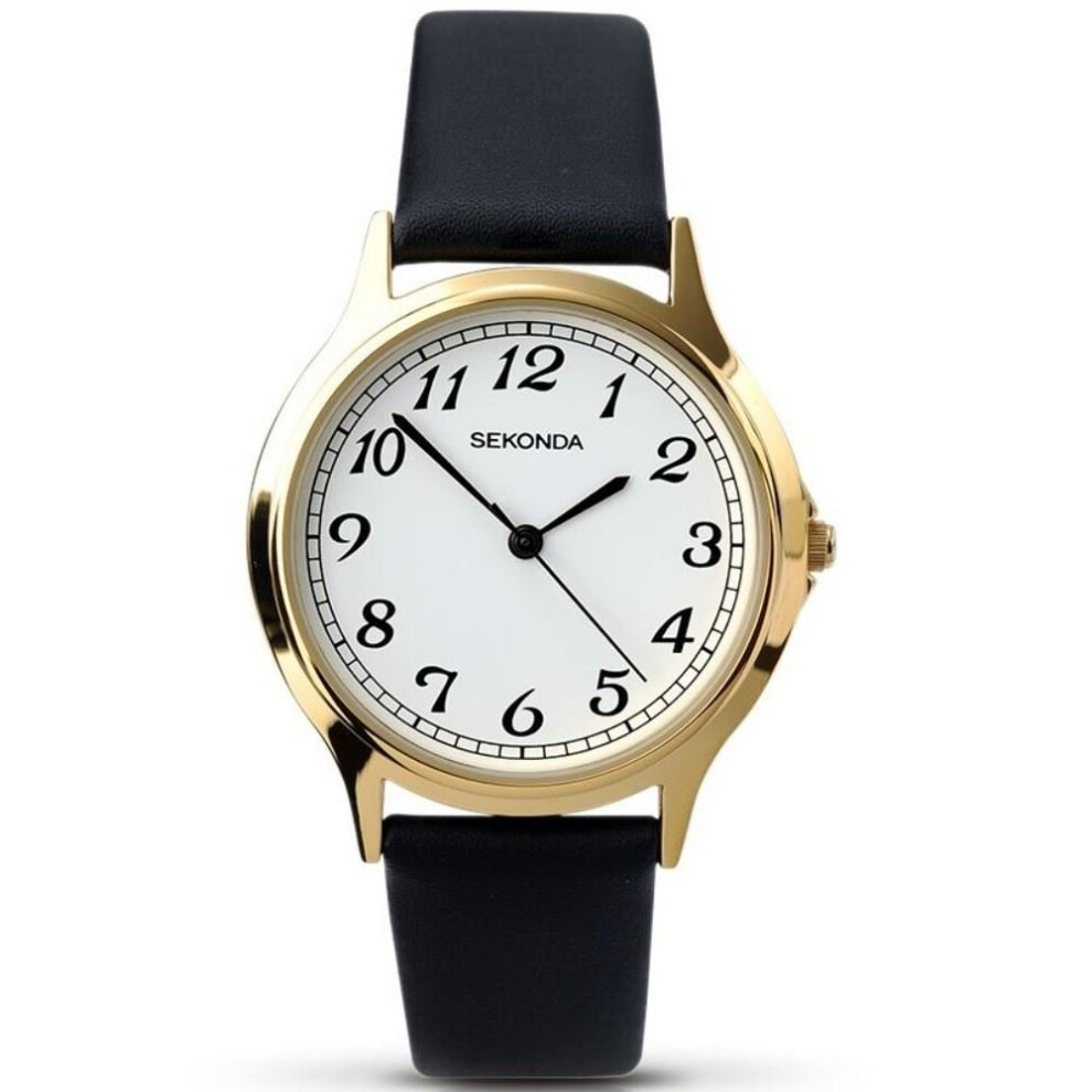 Sekonda Mens Gents Wrist Watch White Face Gold Dial 3134