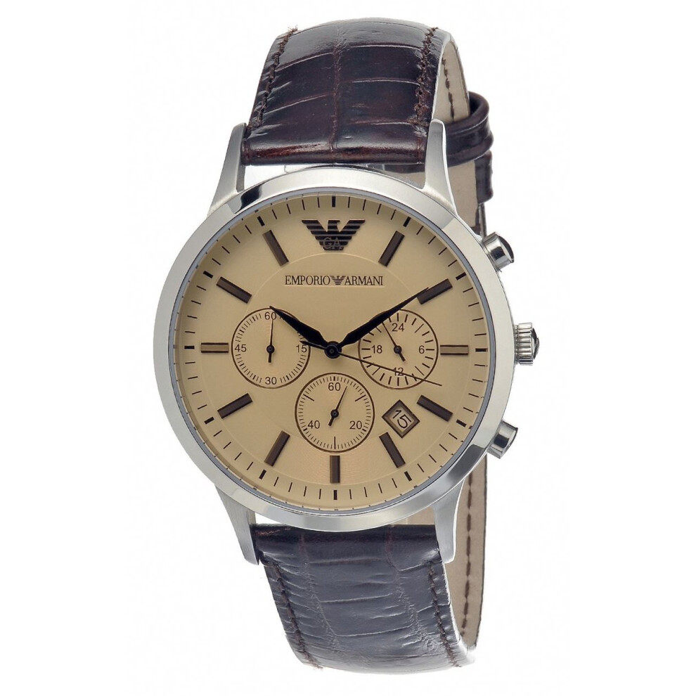 Emporio Armani Men's Brown Leather Strap Chronograph Watch AR2433