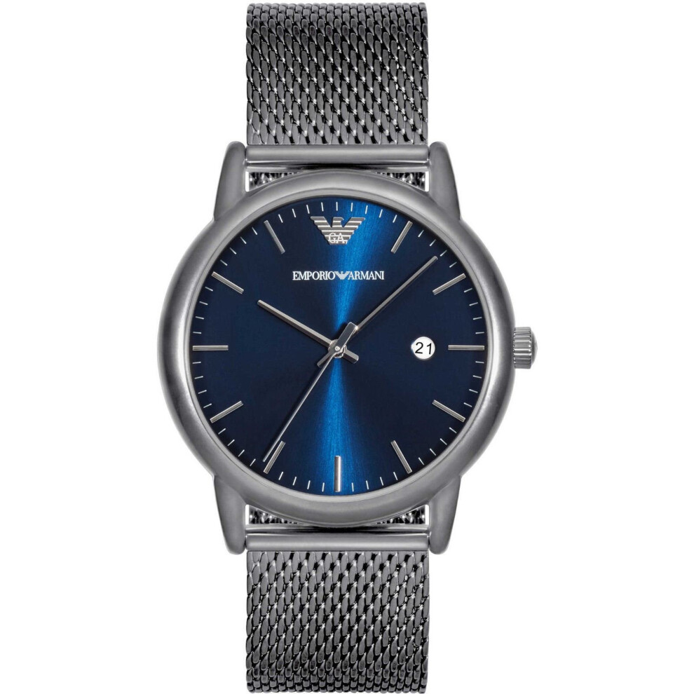 Armani Emporio Mens Gents Watch Silver Stainless Steel Strap Blue Dial Ar11053
