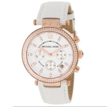 Michael Kors Damen Parker Chronograph Uhr Rose Gold Weißes Armband MK2281