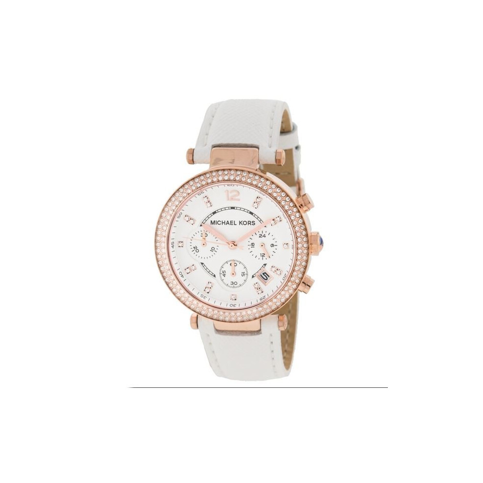 Michael Kors ladies Parker Chronograph Watch Rose Gold White Strap MK2281