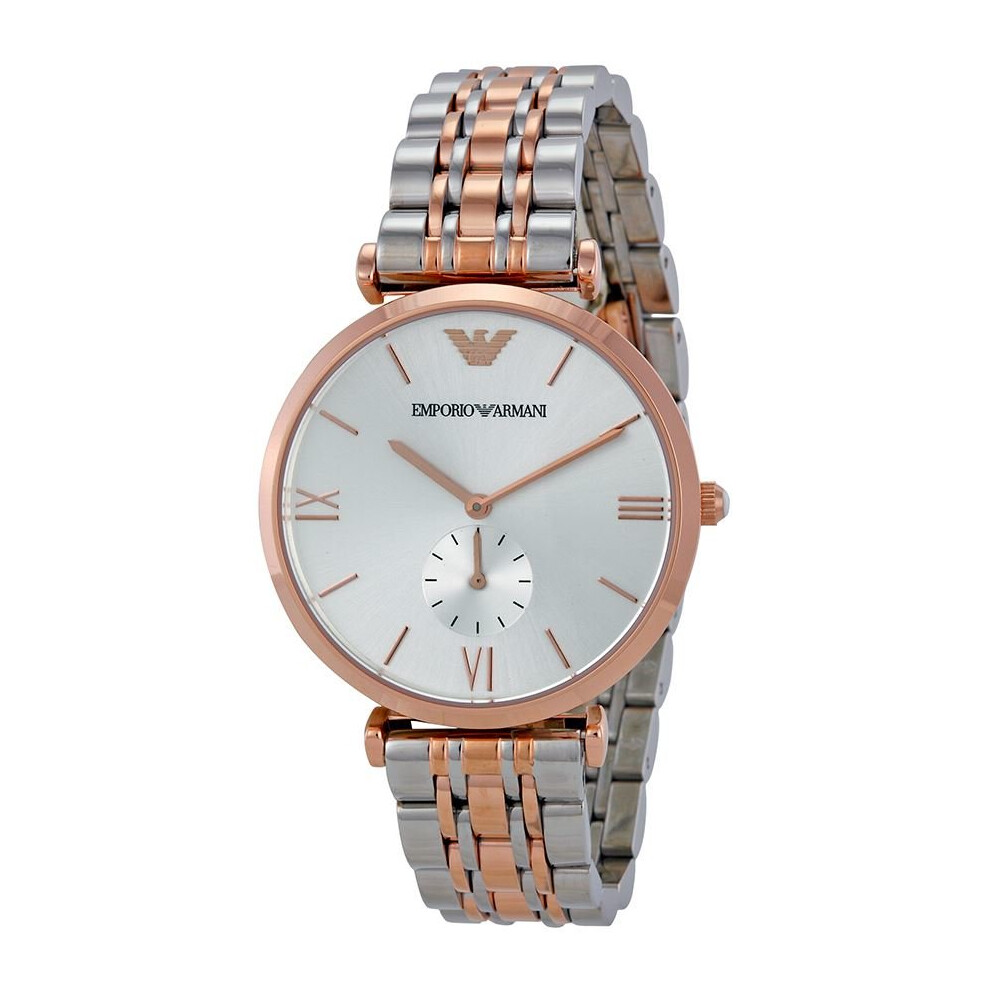 Emporio Armani Ladies Watch Two Tone Bracelet Silver Dial AR1677