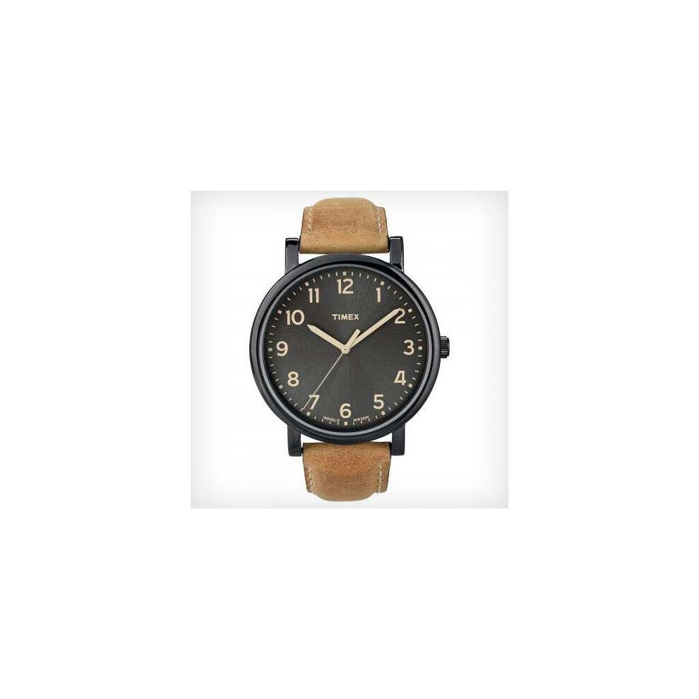 Timex Mens Indiglo Watch Brown Leather Strap Black Dial T2N677