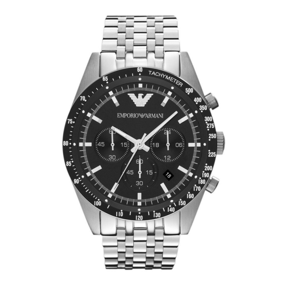 Emporio Armani Mens Chronograph Stainless Steel Classic Black Dial Watch AR5988