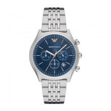 Emporio Armani Reloj de pulsera para caballero Plata Correa de acero inoxidable Esfera azul AR1974