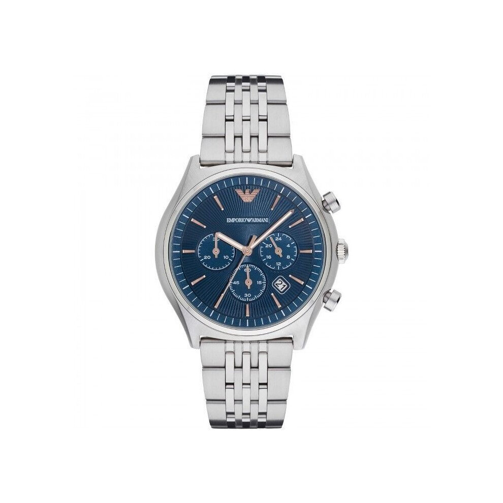Emporio Armani Mens Gents Wrist Watch Silver Stainless Steel Strap Blue Dial AR1974