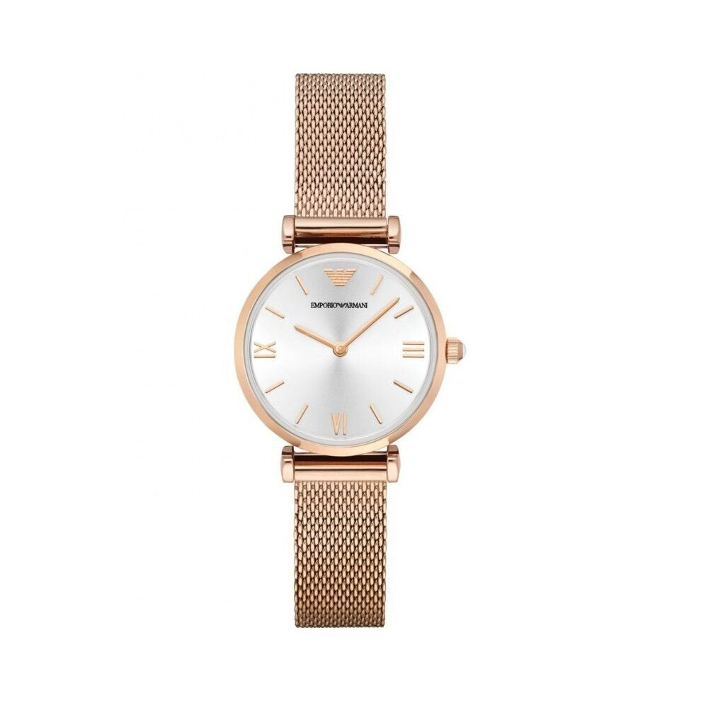 Armani Emporio Ladies Watch Rose Gold Pvd Mesh Strap Dial Ar1956 Silver