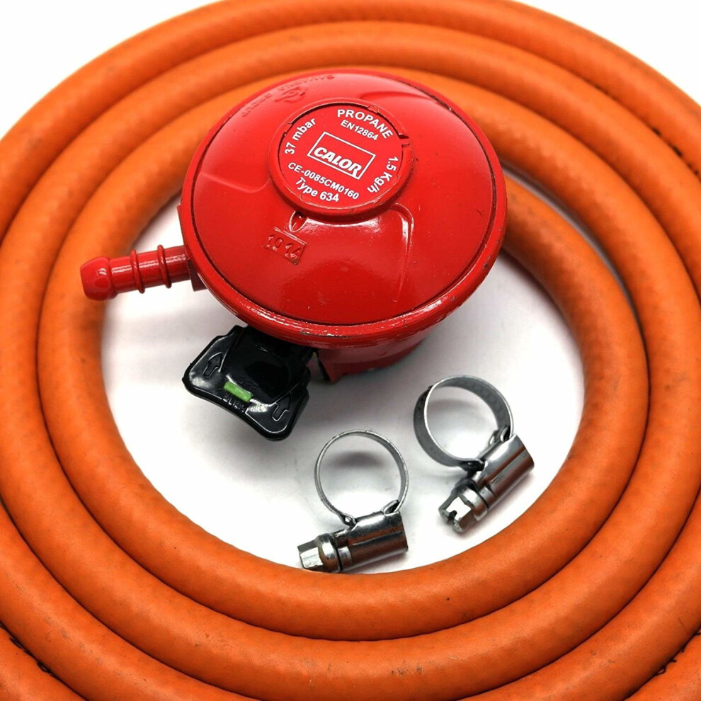 CALOR GAS Brand 27Mm Clip on Pato Gas Regulator 2Mt Hose/Pipe & 2 Clips 5 Year Warranty