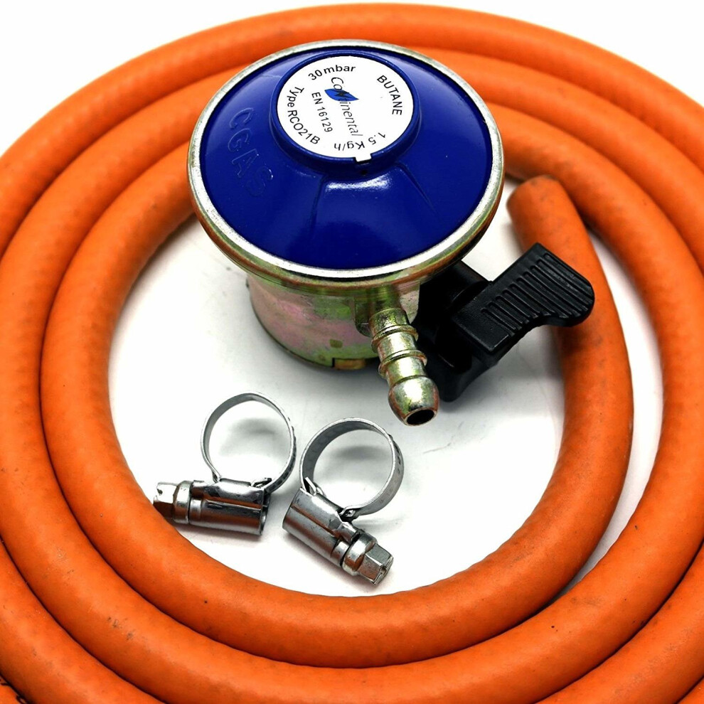 Butane Gas Regulator With 2M Hose & 2 Clips Fits Calor Gas/Flogas 21Mm Cylinder