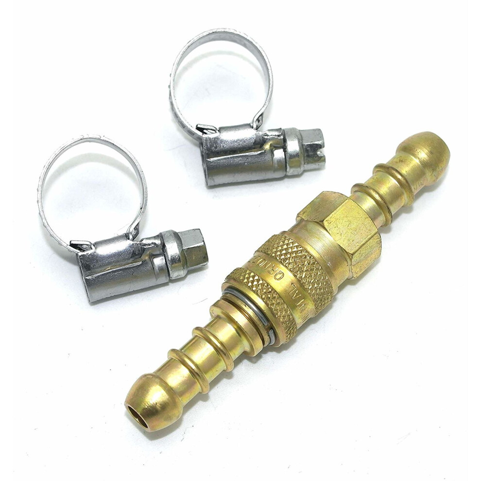 Inline Quick Release Coupling for 8mm LPG gas Hose + 2  Clips