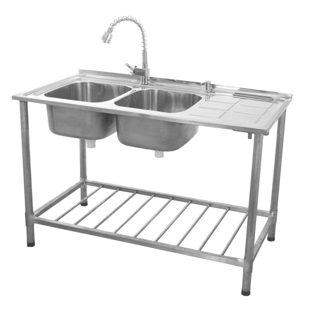 (Right Hand Drainer) KuKoo Catering Sink | Double Bowl Stainless Steel Commercial Sink