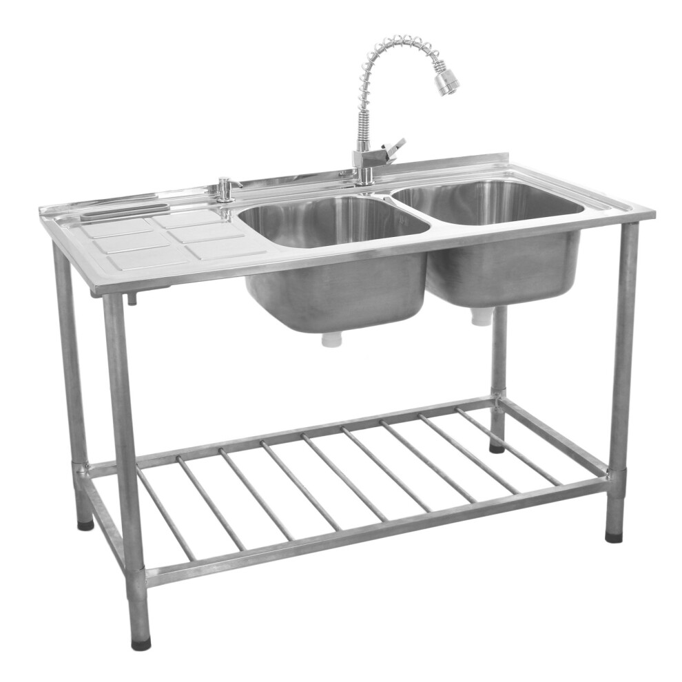 (Left Hand Drainer) KuKoo Catering Sink | Double Bowl Stainless Steel Commercial Sink