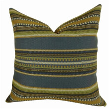Plutus PB11312-2626-DP Chic Stripe Indigo Handmade Double Sided Throw Pillow, Dark, Blue, Olive, Green & Cream - 26 x 26 in.