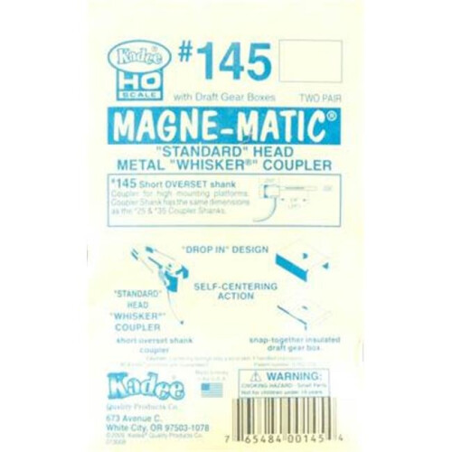Kadee KAD145 HO Scale Short Overset Shank Whisker Coupler 2 Pair
