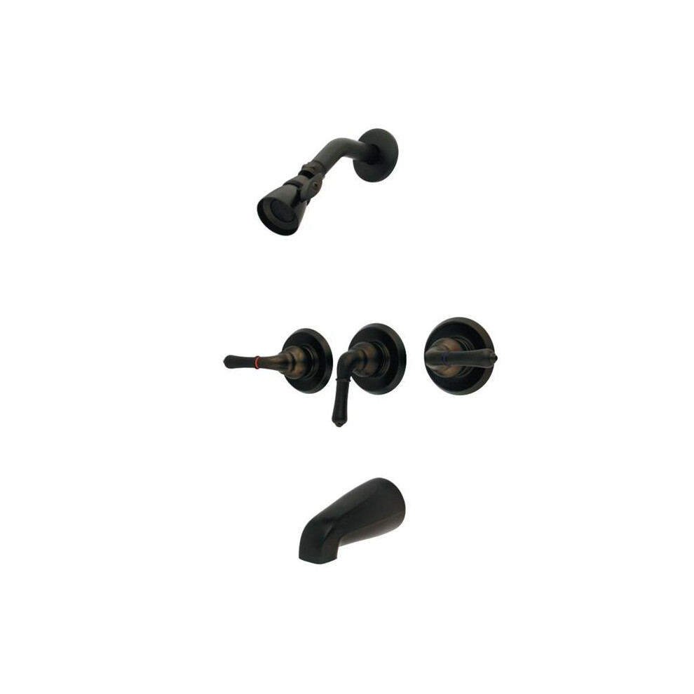 Kingston Brass Gkb235 3 Handle Magellan Tub & Shower Faucet With Water Savings Showerhead, Oil Rubbed Bronze 663370224485