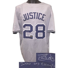 RDB Holdings & Consulting CTBL-015129X Dave Justice Signed TB Custom Stitched Pro Baseball Jersey 2000 WS Champs - Gray, Extra Large