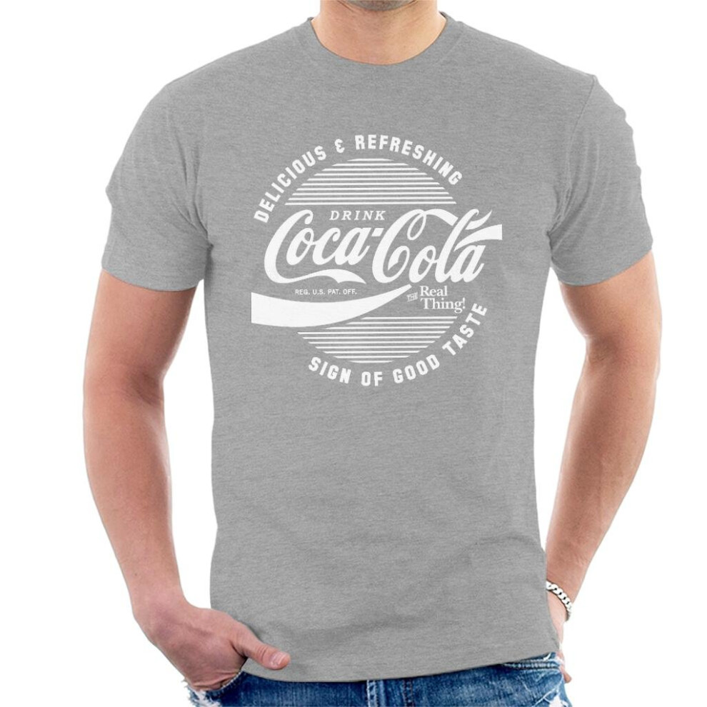 (Small, Heather Grey) Official Coca Cola Circle Logo White Text Men's T-Shirt