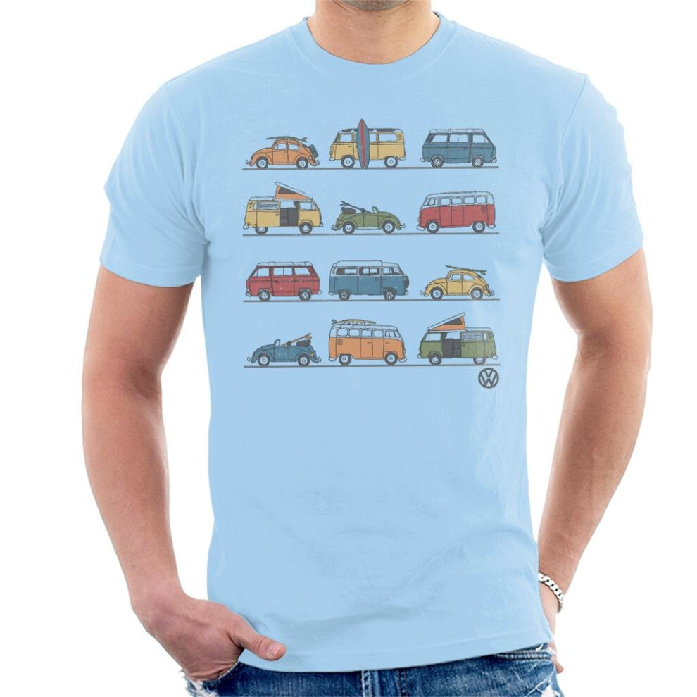 (Large, Sky Blue) Official Volkswagen Vans And Beetles Men's T-Shirt