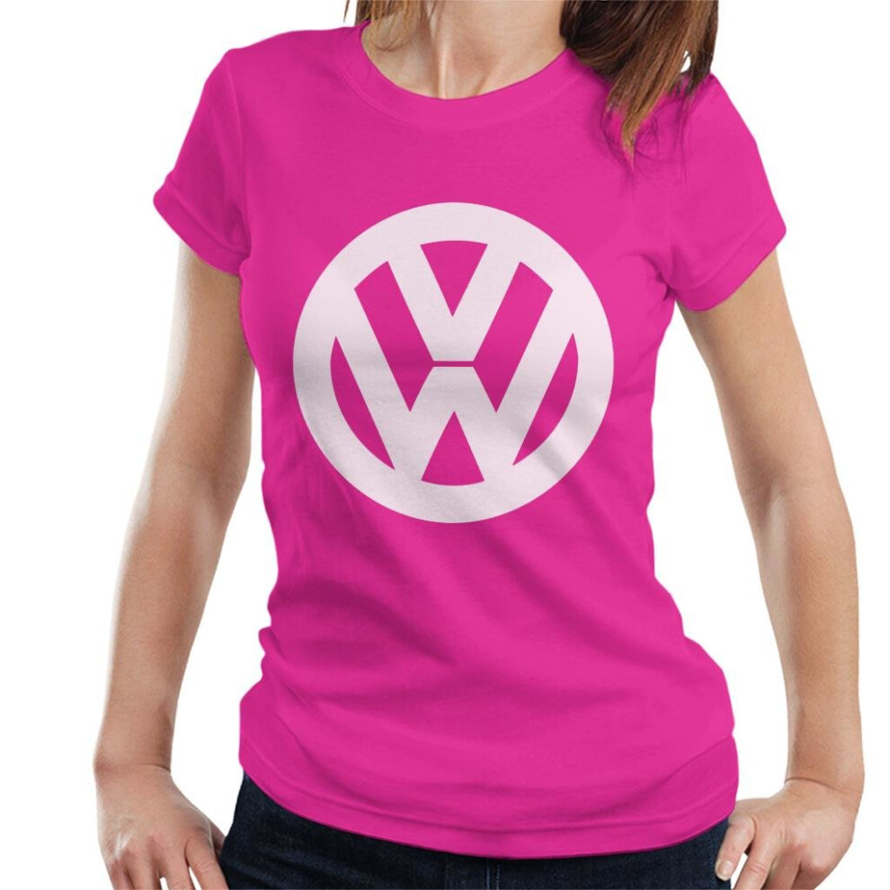 (Medium, Hot Pink) Official Volkswagen Classic White VW Logo Women's T-Shirt