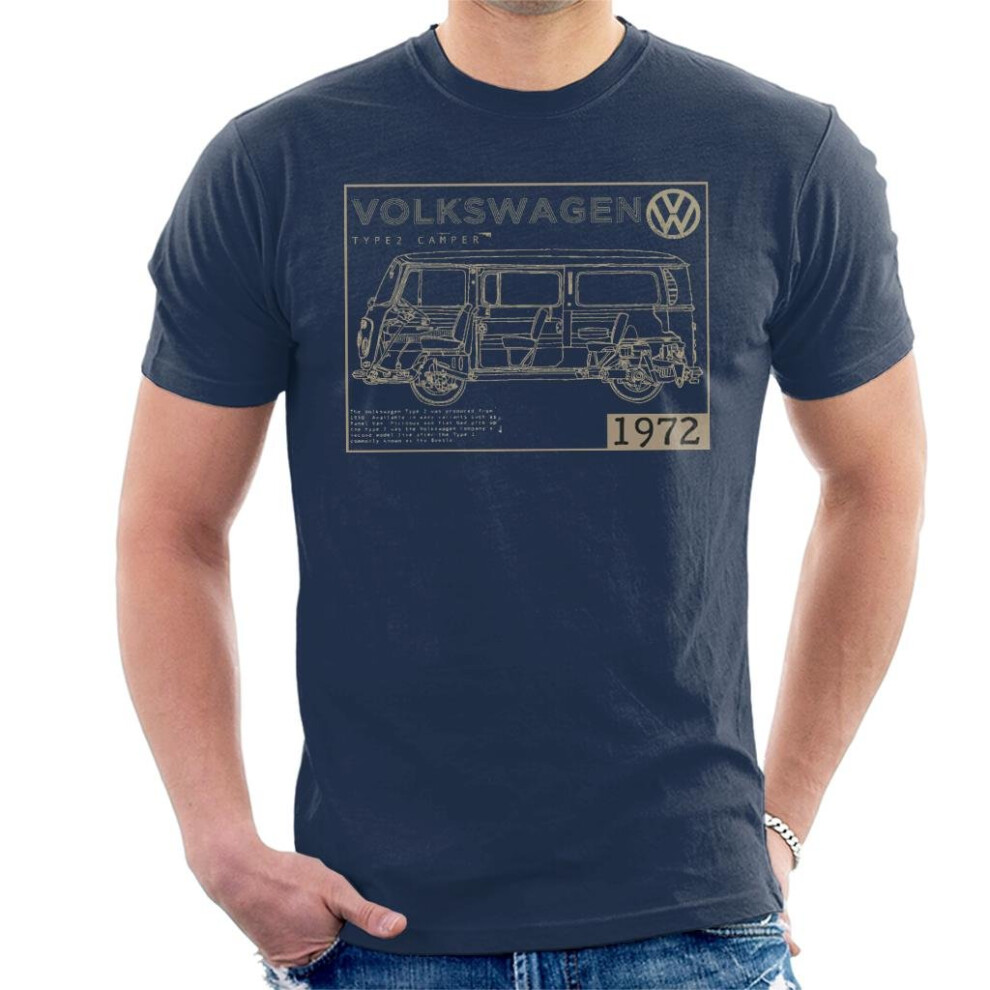 (2XL, Navy Blue) Official Volkswagen Type 2 Camper Plans Light Text Men's T-Shirt