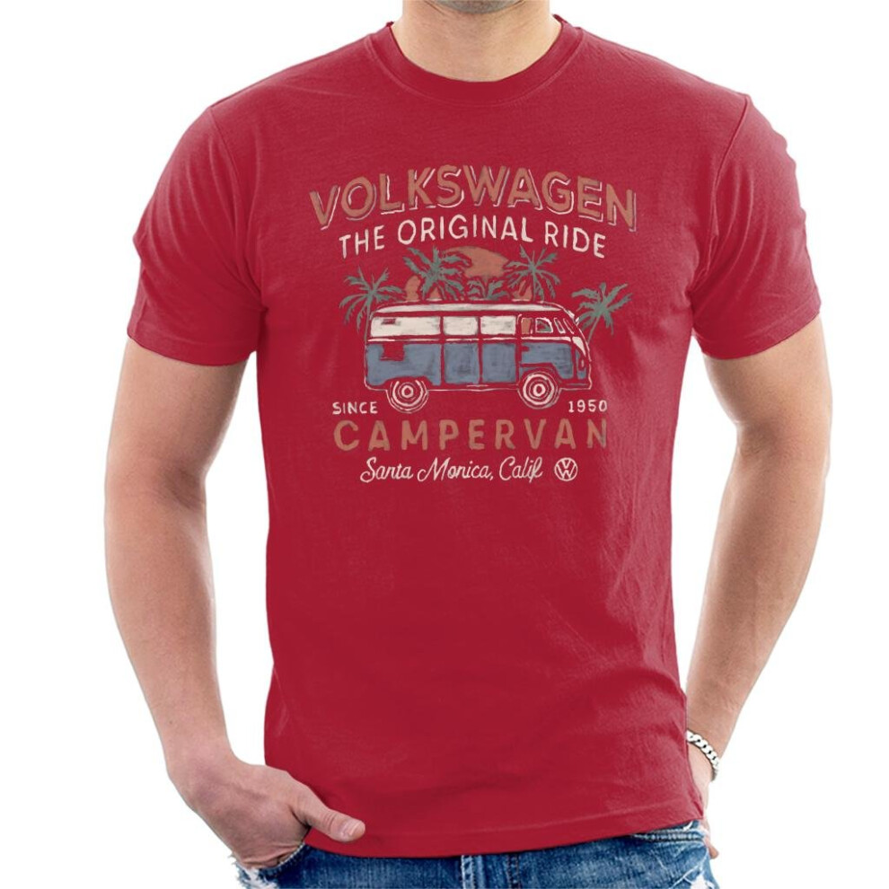 (X-Large, Cherry Red) Official Volkswagen The Original Ride Campervan Men's T-Shirt