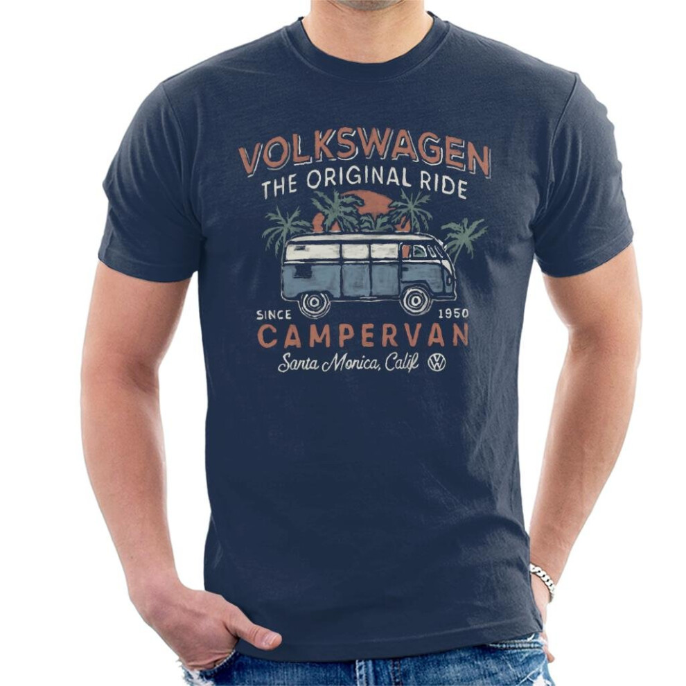 (Small, Navy Blue) Official Volkswagen The Original Ride Campervan Men's T-Shirt