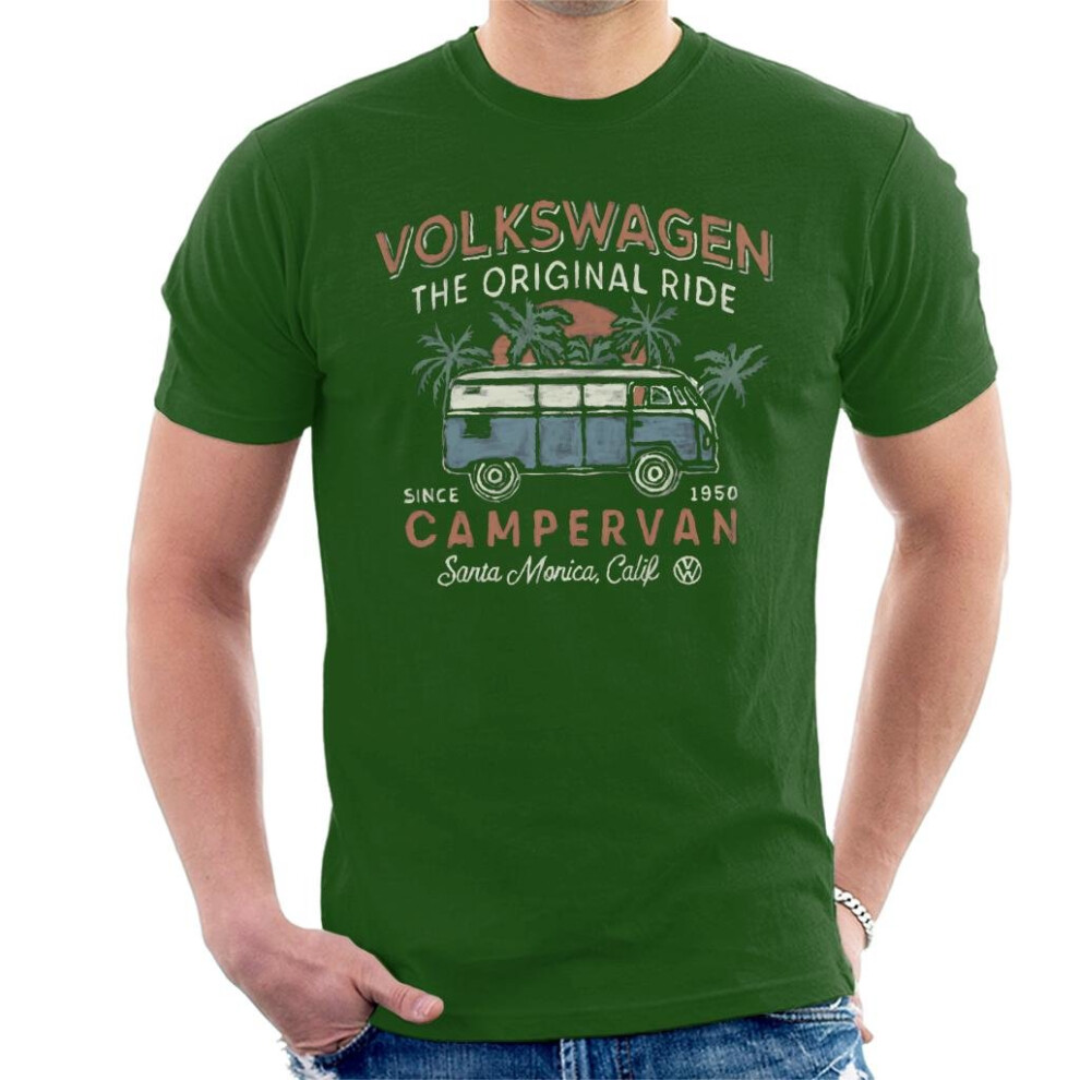 (Large, Bottle Green) Official Volkswagen The Original Ride Campervan Men's T-Shirt