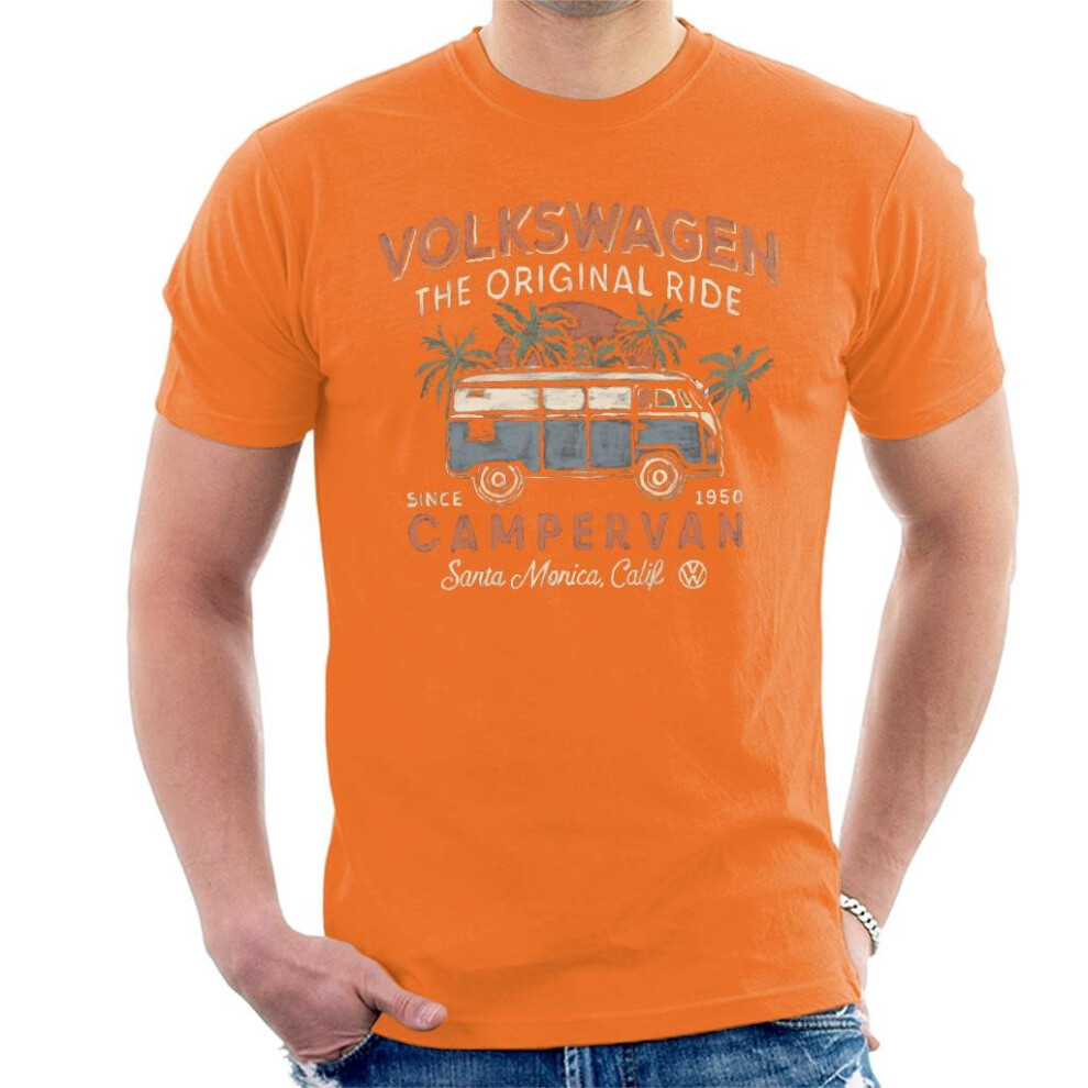 (Large, Orange) Official Volkswagen The Original Ride Campervan Men's T-Shirt