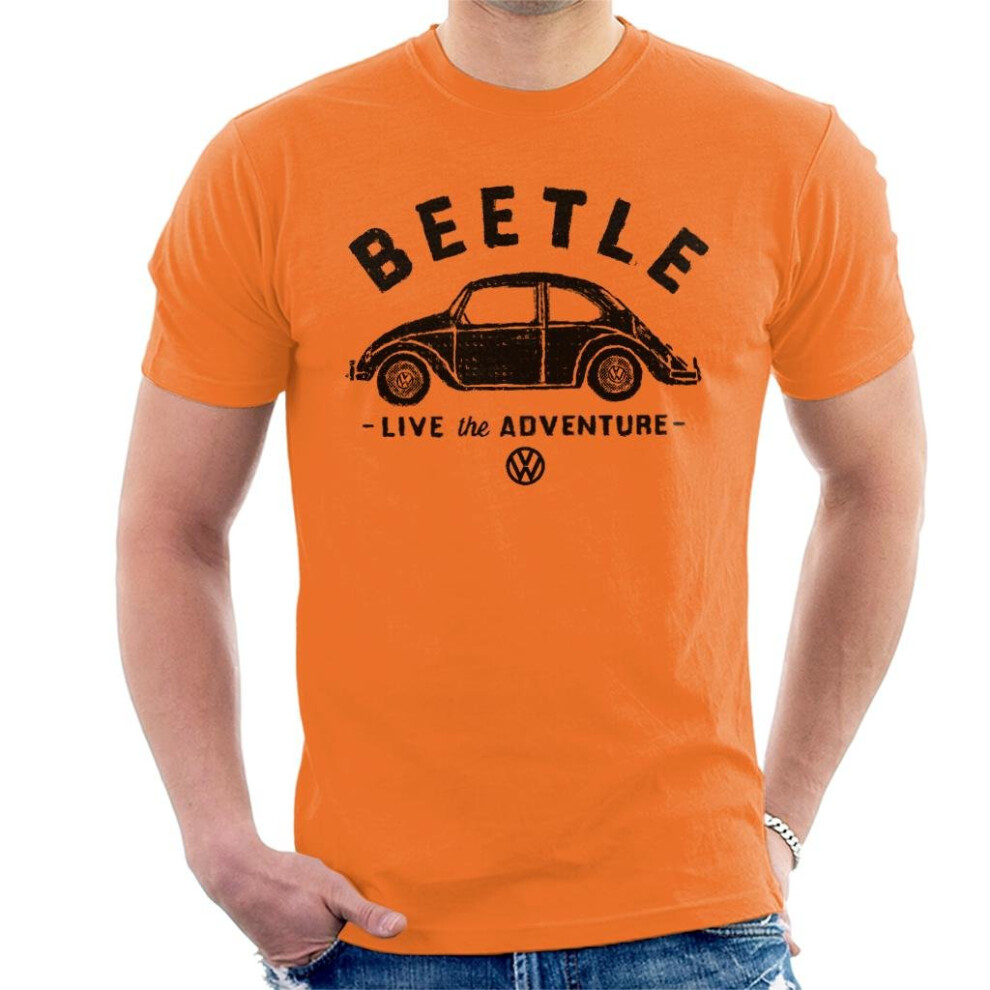 (Large, Orange) Official Volkswagen Beetle Black Live The Adventure Men's T-Shirt