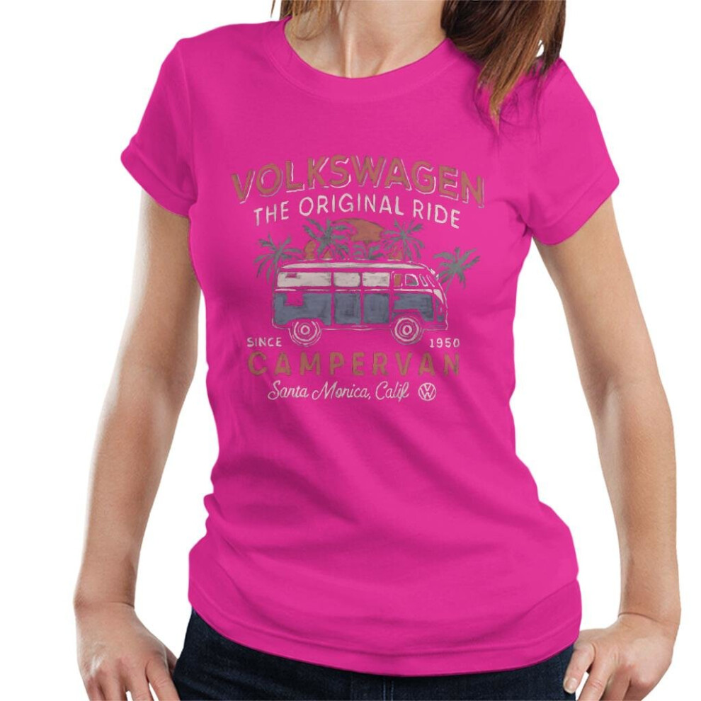 (Medium, Hot Pink) Official Volkswagen The Original Ride Campervan Women's T-Shirt