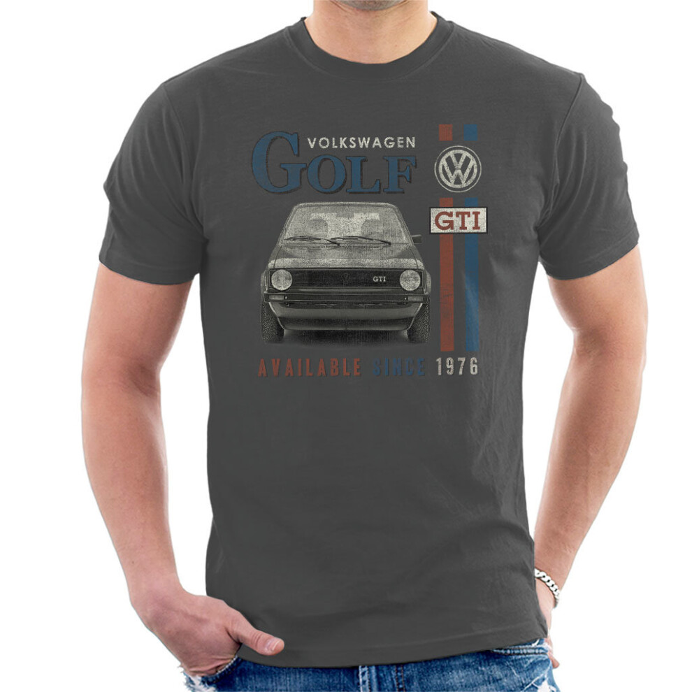 (Large, Charcoal) Volkswagen Golf GTI Racing Distressed Men's T-Shirt